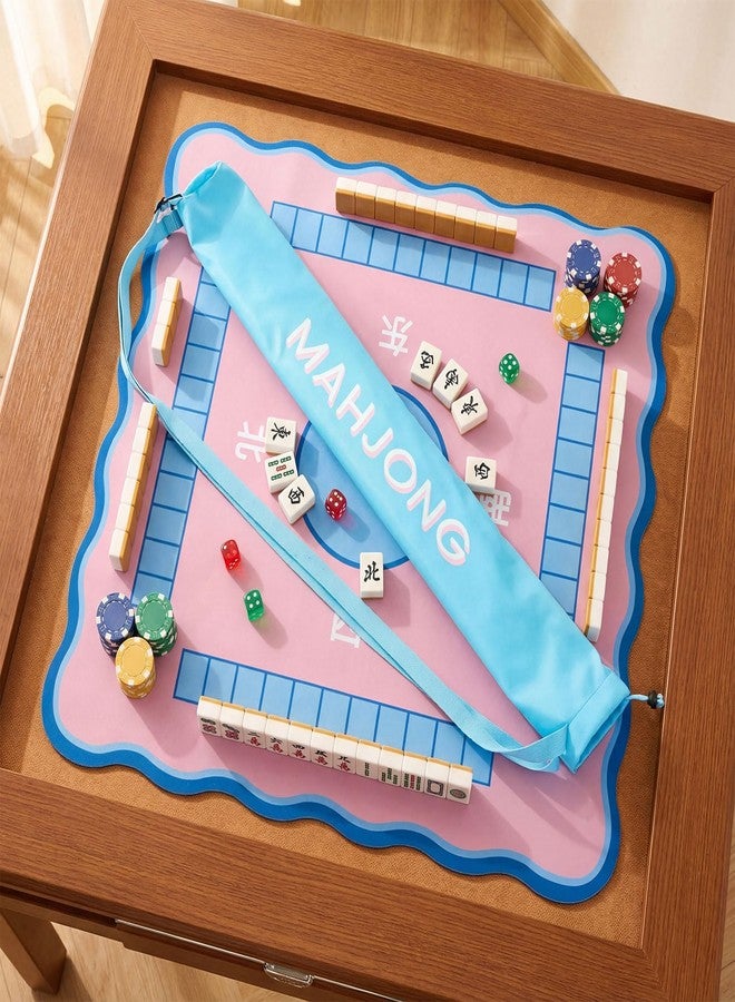 Sunnymove 35 Inch Long Mahjong Mat Bag Cute Double Strapped Soft Polyester Drawstring Mahjong Holder Lightweight Waterproof Outdoor Carrying Bag for Board Games Travel Storage Mat Not Included (Blue) - Image 4